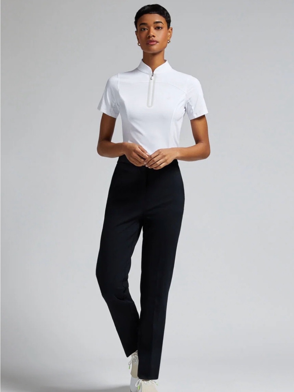 G/FORE WOMENS DOUBLE KNIT CIGARETTE LEG HIGH RISE STRETCH TROUSER - ONYX BLACK 8